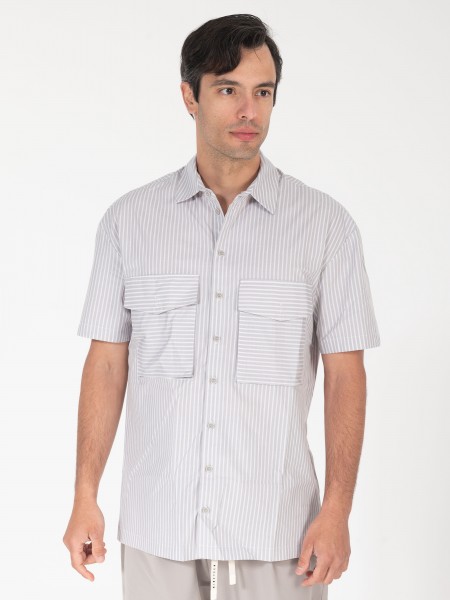 NINETEEN Πουκάμισο κοντομάνικο K25-1037 Γκρι - Λευκό NINETEEN - 6