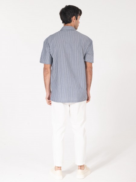 NINETEEN Πουκάμισο κοντομάνικο K25-1037 Μπλε - Λευκό NINETEEN - 5