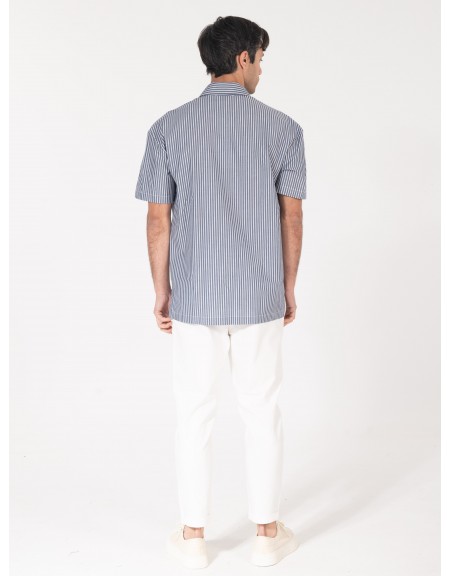 NINETEEN Πουκάμισο κοντομάνικο K25-1037 Μπλε - Λευκό NINETEEN - 5