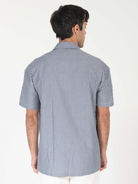 NINETEEN Πουκάμισο κοντομάνικο K25-1037 Μπλε - Λευκό NINETEEN - 2