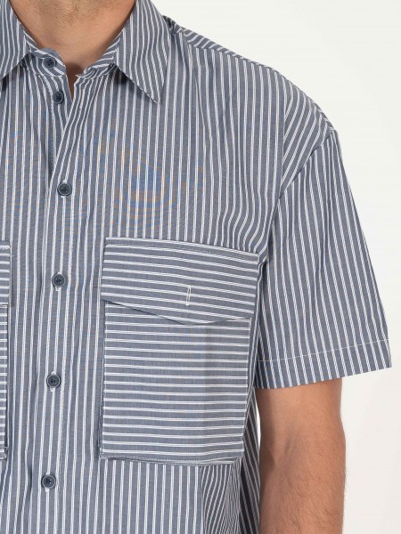 NINETEEN Πουκάμισο κοντομάνικο K25-1037 Μπλε - Λευκό NINETEEN - 3