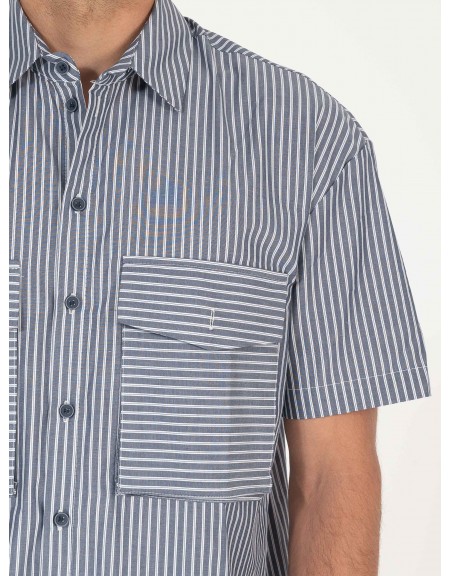 NINETEEN Πουκάμισο κοντομάνικο K25-1037 Μπλε - Λευκό NINETEEN - 3