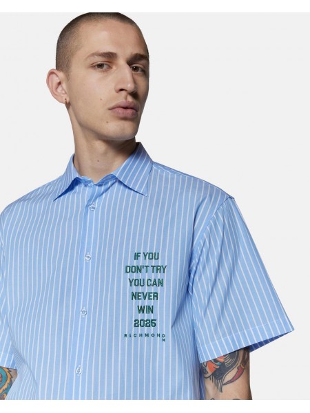 JOHN RICHMOND X Short sleeve shirt AVALON UMP25071CA Blue - White stripe JOHN RICHMOND - 2