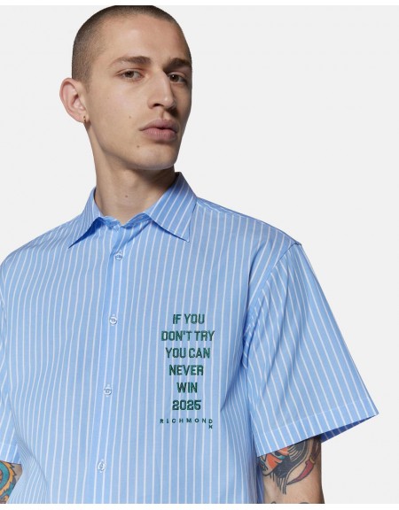 JOHN RICHMOND X Short sleeve shirt AVALON UMP25071CA Blue - White stripe JOHN RICHMOND - 2