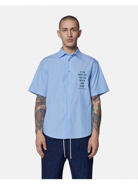 JOHN RICHMOND X Short sleeve shirt AVALON UMP25071CA Blue - White stripe JOHN RICHMOND - 5