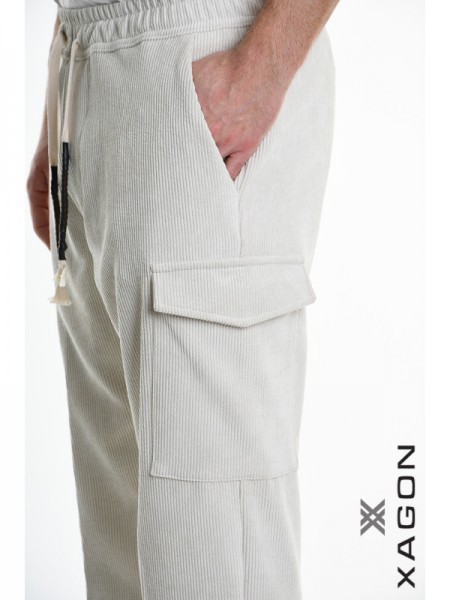 XAGON MAN Corduroy Cargo Pants 2ZUP70V Ecru XAGON MAN - 4