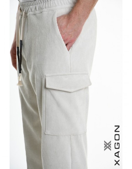 XAGON MAN Corduroy Cargo Pants 2ZUP70V Ecru XAGON MAN - 4