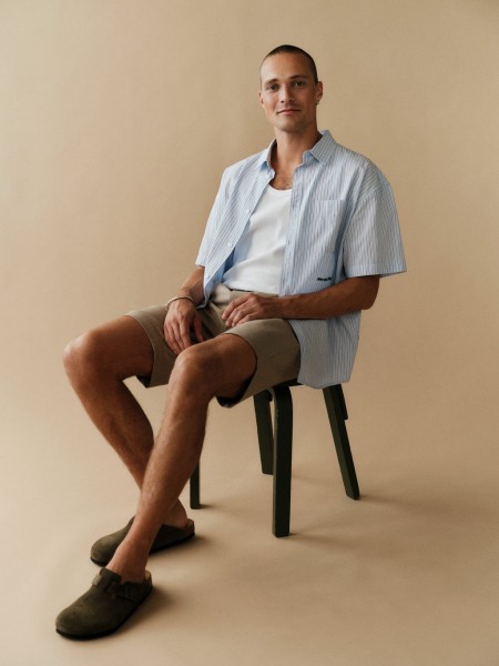 GABBA Short-sleeved striped shirt JENS OVER BISI SS Light blue - Brown GABBA - 1