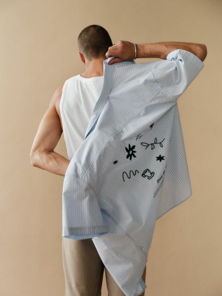 GABBA Πουκάμισο κοντομάνικο ριγέ JENS OVER BISI SS Γαλάζιο - Καφέ GABBA - 2