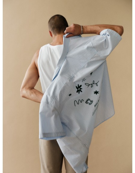 GABBA Πουκάμισο κοντομάνικο ριγέ JENS OVER BISI SS Γαλάζιο - Καφέ GABBA - 2