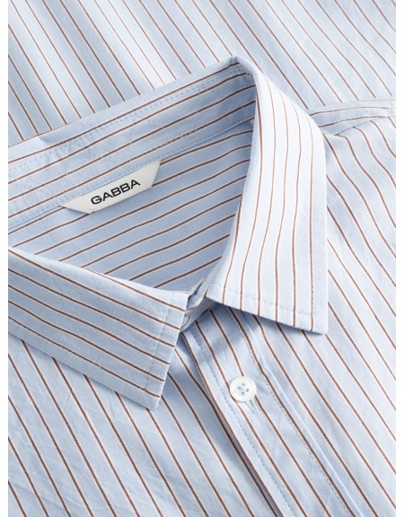 GABBA Short-sleeved striped shirt JENS OVER BISI SS Light blue - Brown GABBA - 5