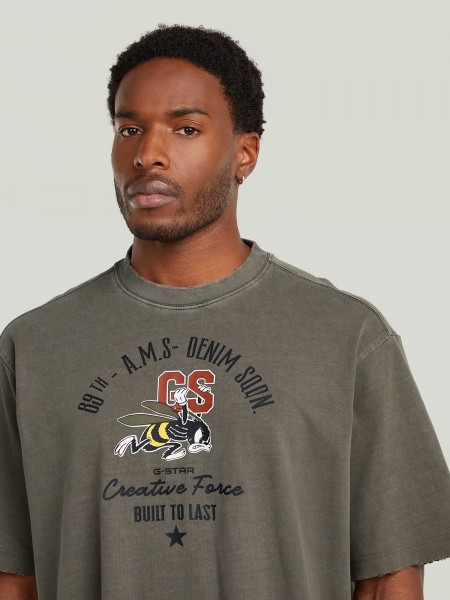 G-STAR RAW T-shirt D29297-E401-C982 FRONT GR ANGRY BEE LOOSE R T Γκρι - Λαδί G-STAR RAW - 2