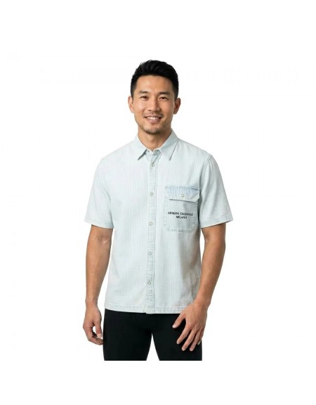 ARMANI EXCHANGE Short-sleeved Jean Shirt XM002266AF22638 Light Blue - White Armani Exchange - 1