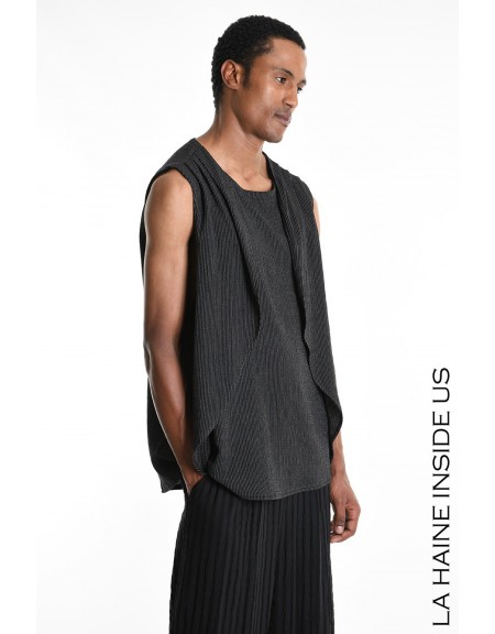 LA HAINE Sleeveless Striped T-shirt 3P LM1286 Black - Gray LA HAINE - 3