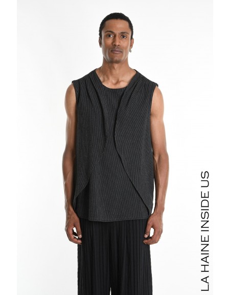 LA HAINE Sleeveless Striped T-shirt 3P LM1286 Black - Gray LA HAINE - 1