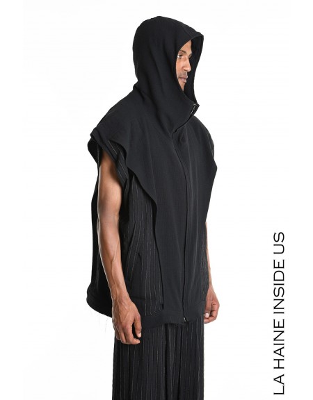 LA HAINE Sleeveless jacket with hood 3P LM1282 Black LA HAINE - 2