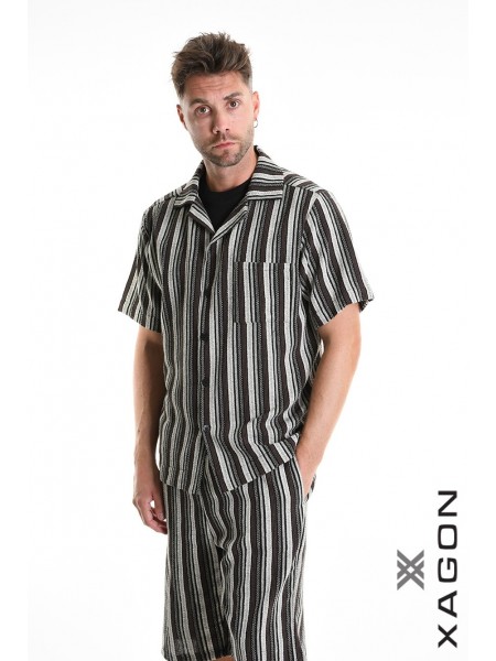 XAGON MAN Πουκάμισο ριγέ 2MD513C Μαύρο - Γκρι XAGON MAN - 6