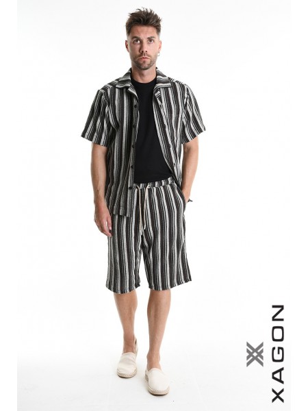 XAGON MAN Πουκάμισο ριγέ 2MD513C Μαύρο - Γκρι XAGON MAN - 5
