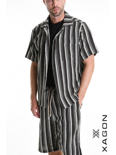 XAGON MAN Πουκάμισο ριγέ 2MD513C Μαύρο - Γκρι XAGON MAN - 4