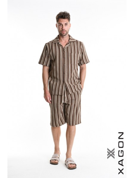 XAGON MAN Πουκάμισο ριγέ 2MD513C Καφέ - Μπεζ XAGON MAN - 5