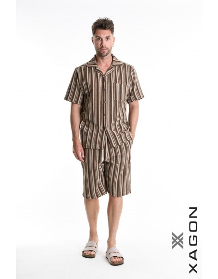 XAGON MAN Striped shirt 2MD513C Brown - Beige XAGON MAN - 5