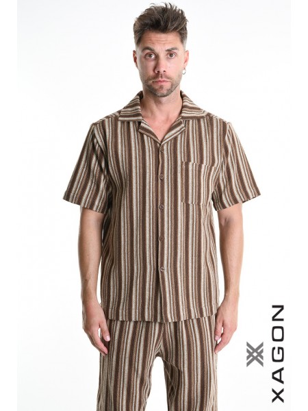 XAGON MAN Πουκάμισο ριγέ 2MD513C Καφέ - Μπεζ XAGON MAN - 1