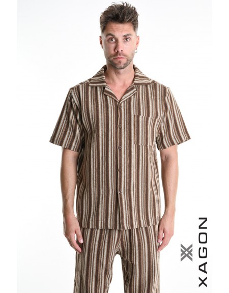 XAGON MAN Πουκάμισο ριγέ 2MD513C Καφέ - Μπεζ XAGON MAN - 1