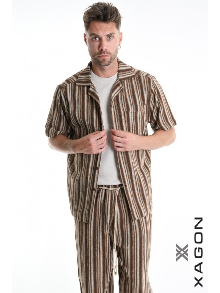 XAGON MAN Striped shirt 2MD513C Brown - Beige XAGON MAN - 3