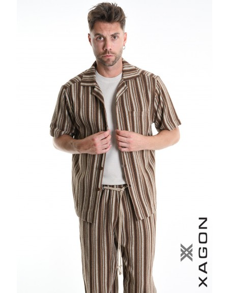 XAGON MAN Striped shirt 2MD513C Brown - Beige XAGON MAN - 3