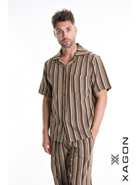 XAGON MAN Πουκάμισο ριγέ 2MD513C Καφέ - Μπεζ XAGON MAN - 6