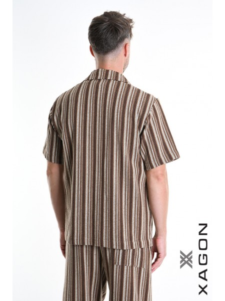 XAGON MAN Πουκάμισο ριγέ 2MD513C Καφέ - Μπεζ XAGON MAN - 2