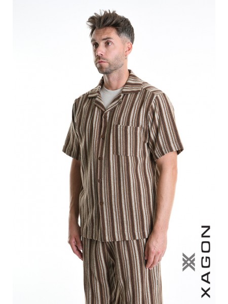 XAGON MAN Πουκάμισο ριγέ 2MD513C Καφέ - Μπεζ XAGON MAN - 7