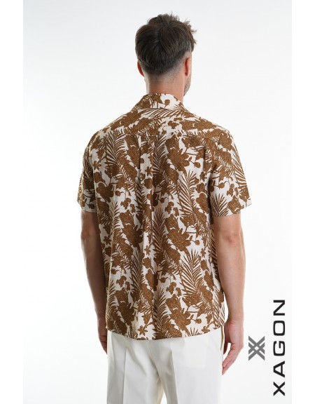 XAGON MAN Πουκάμισο κοντομάνικο 2PACANA Floral - Μπεζ - Λαδί XAGON MAN - 2