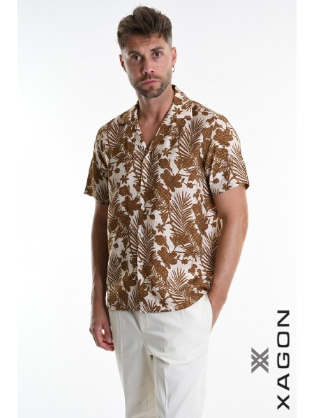 XAGON MAN Πουκάμισο κοντομάνικο 2PACANA Floral - Μπεζ - Λαδί XAGON MAN - 3