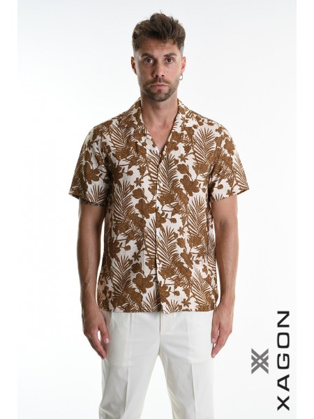 XAGON MAN Πουκάμισο κοντομάνικο 2PACANA Floral - Μπεζ - Λαδί XAGON MAN - 1