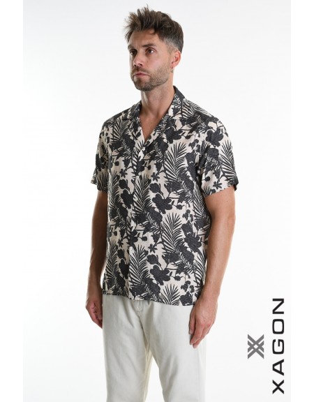 XAGON MAN Πουκάμισο κοντομάνικο 2PACANA Floral - Μπεζ - Μαυρό XAGON MAN - 3