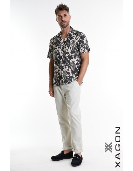 XAGON MAN Πουκάμισο κοντομάνικο 2PACANA Floral - Μπεζ - Μαυρό XAGON MAN - 4
