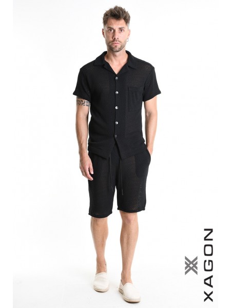 XAGON MAN Πουκάμισο κοντομάνικο 2MD507C Μαύρο XAGON MAN - 6