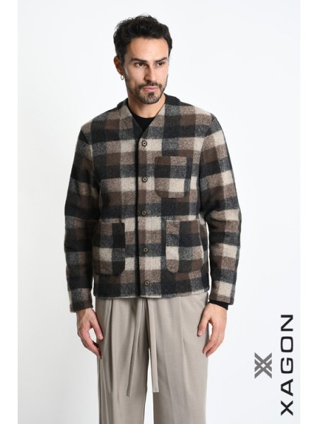 XAGON MAN Ζακέτα καρό 2WCARBU Καφέ - Μπεζ XAGON MAN - 8