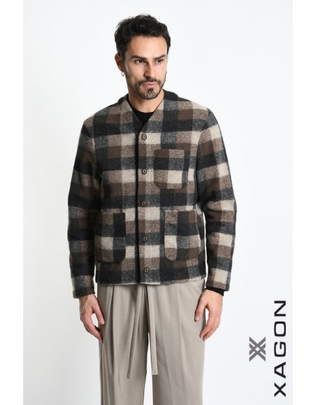 XAGON MAN Ζακέτα καρό 2WCARBU Καφέ - Μπεζ XAGON MAN - 8