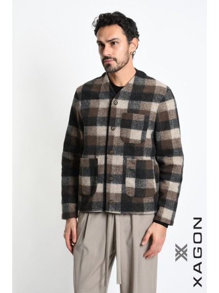 XAGON MAN Ζακέτα καρό 2WCARBU Καφέ - Μπεζ XAGON MAN - 9