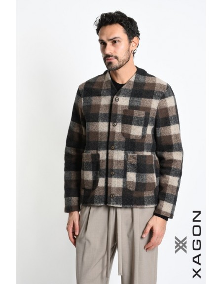 XAGON MAN Ζακέτα καρό 2WCARBU Καφέ - Μπεζ XAGON MAN - 9