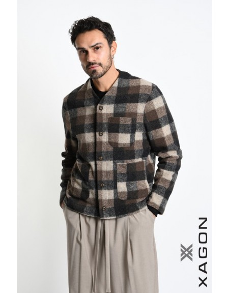 XAGON MAN Ζακέτα καρό 2WCARBU Καφέ - Μπεζ XAGON MAN - 5