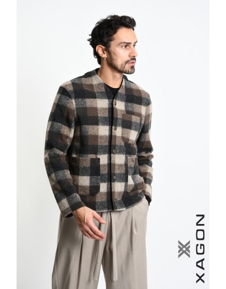 XAGON MAN Ζακέτα καρό 2WCARBU Καφέ - Μπεζ XAGON MAN - 3