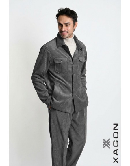 XAGON MAN Πουκάμιισο - Jacket κοτλέ 1PCOLDE Γκρι XAGON MAN - 1