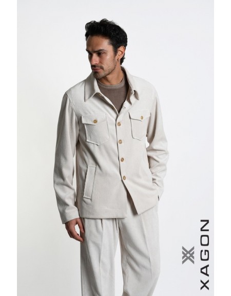 XAGON MAN Πουκάμιισο - Jacket κοτλέ 1PCOLDE Εκρού XAGON MAN - 3