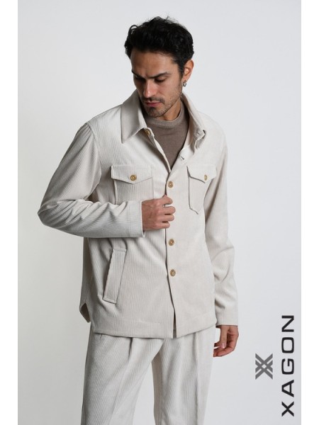XAGON MAN Πουκάμιισο - Jacket κοτλέ 1PCOLDE Εκρού XAGON MAN - 5