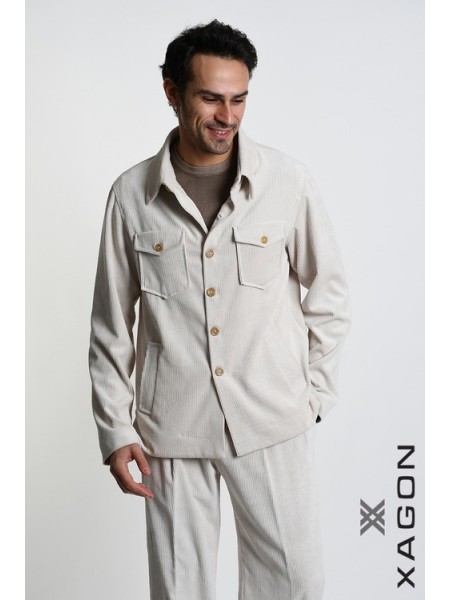 XAGON MAN Πουκάμιισο - Jacket κοτλέ 1PCOLDE Εκρού XAGON MAN - 9