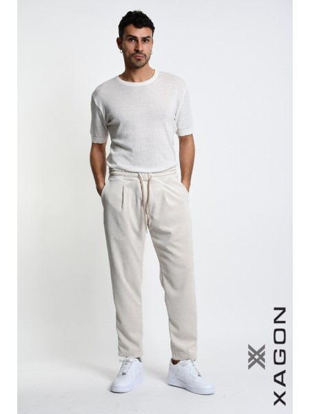 XAGON MAN Παντελόνι κοτλέ 2MDO703 Εκρού XAGON MAN - 3