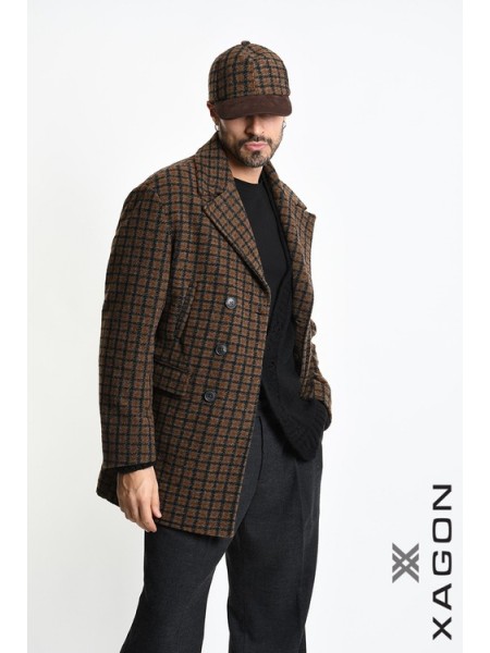 XAGON MAN Καπέλο - Jockey καρό 2LBEFK3 Καφέ - Μαύρο XAGON MAN - 4